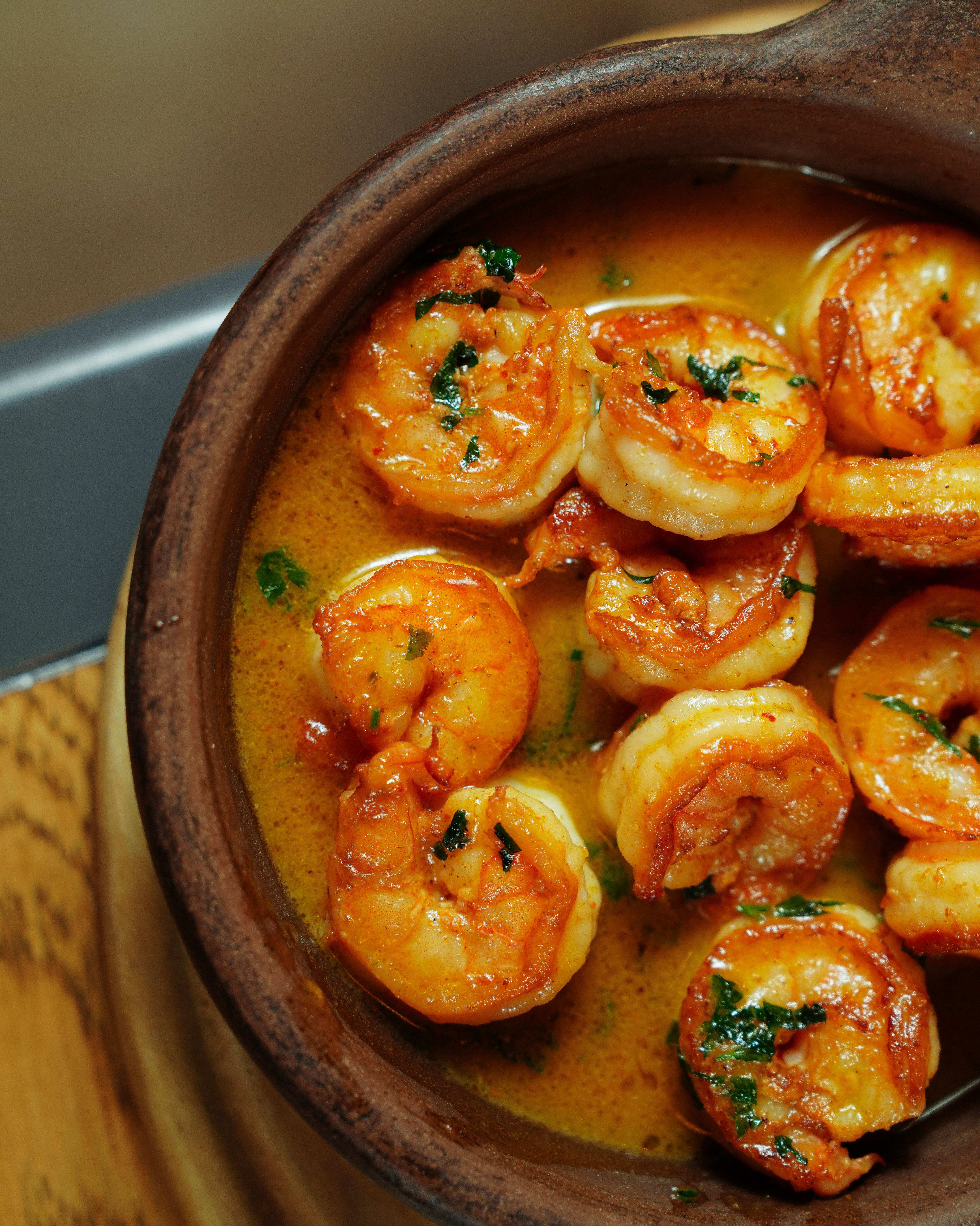 Garlic shrimp in sauce for beach catering in Crystal Beach