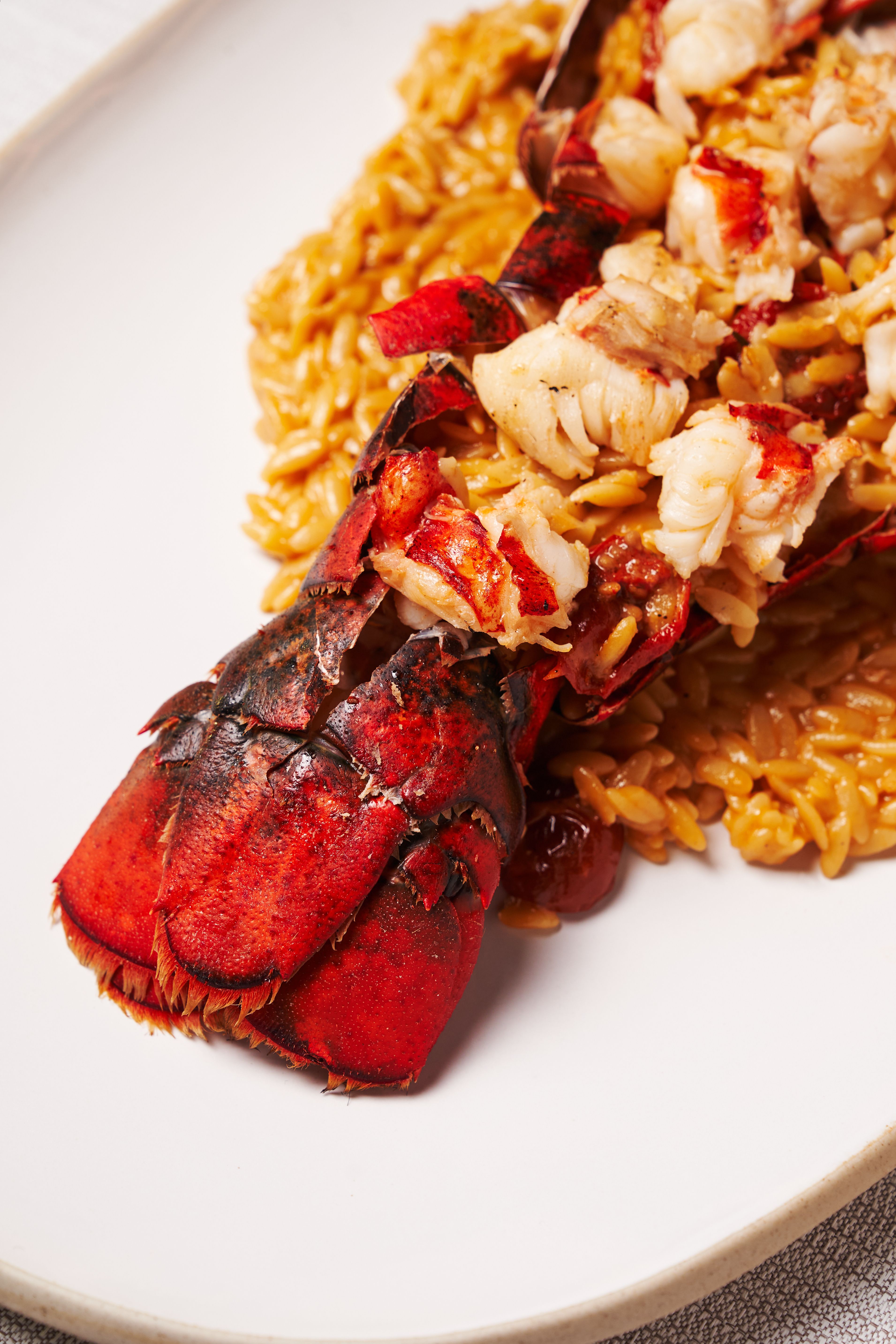 Lobster tail over seasoned rice for beach catering in Galveston