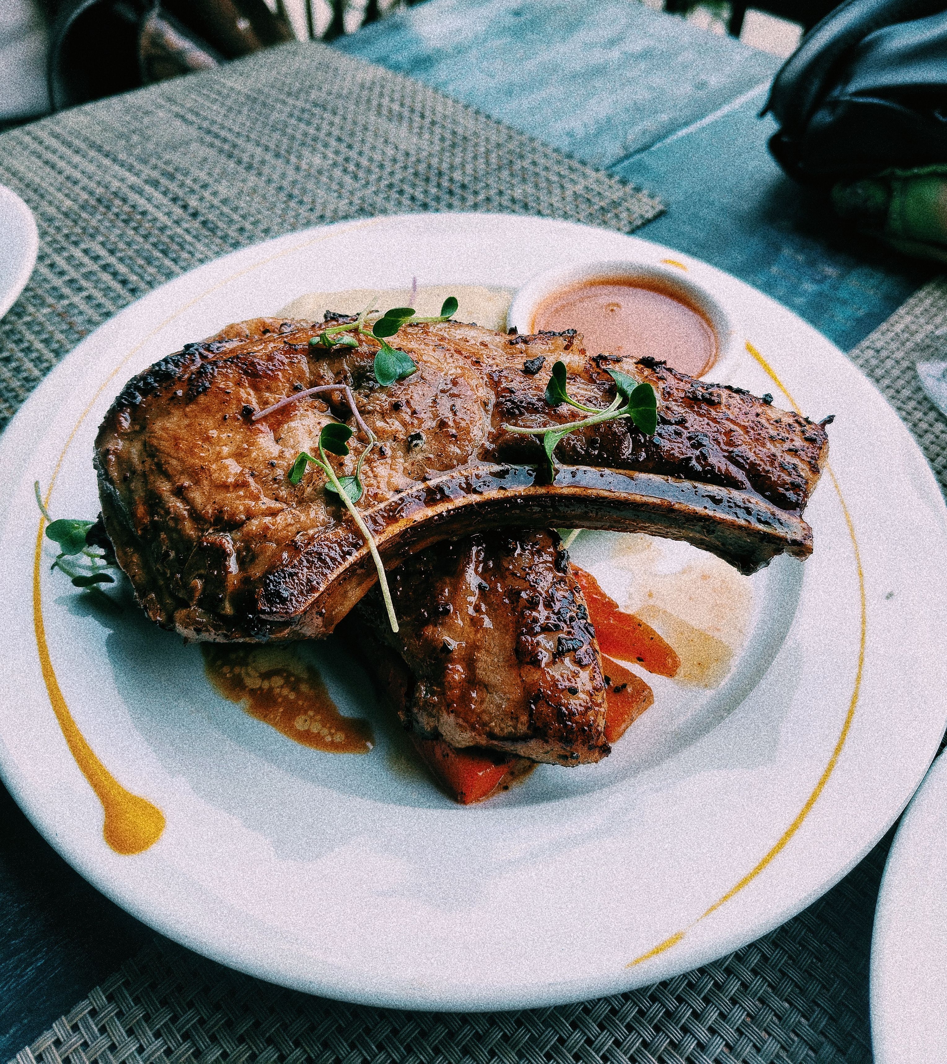 Grilled pork chop for coastal catering in Galveston